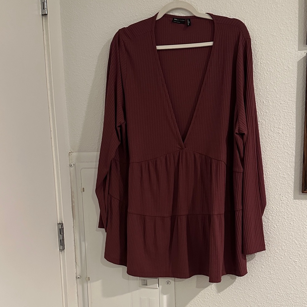 ASOS Curve Deep V-Neck Maroon Tunic